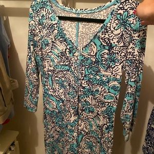Lilly Pulitzer navy and teal long sleeve dress.